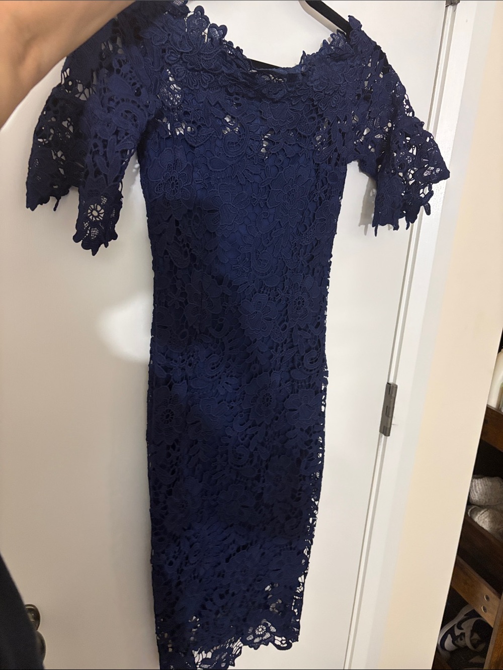 Paper Dolls London navy floral guipure lace midi dress